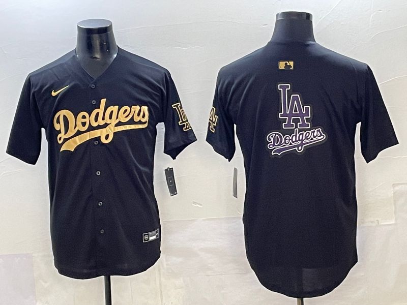 Men Los Angeles Dodgers Blank Black Gold Nike MLB Jersey style 0013